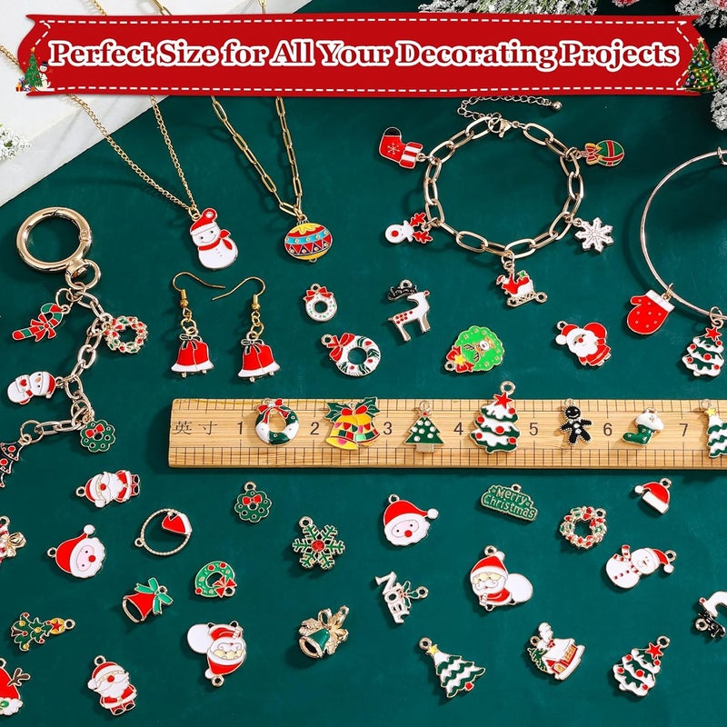 Modacraft 120 Pcs Christmas Charms for Jewelry Making, Multiple Styles Gold Enamel Pendant Charms with Santa Snowflake Tree for DIY Bracelet Necklace Earring Keychain Craft Supplies Holiday Decor Gift - Image 4